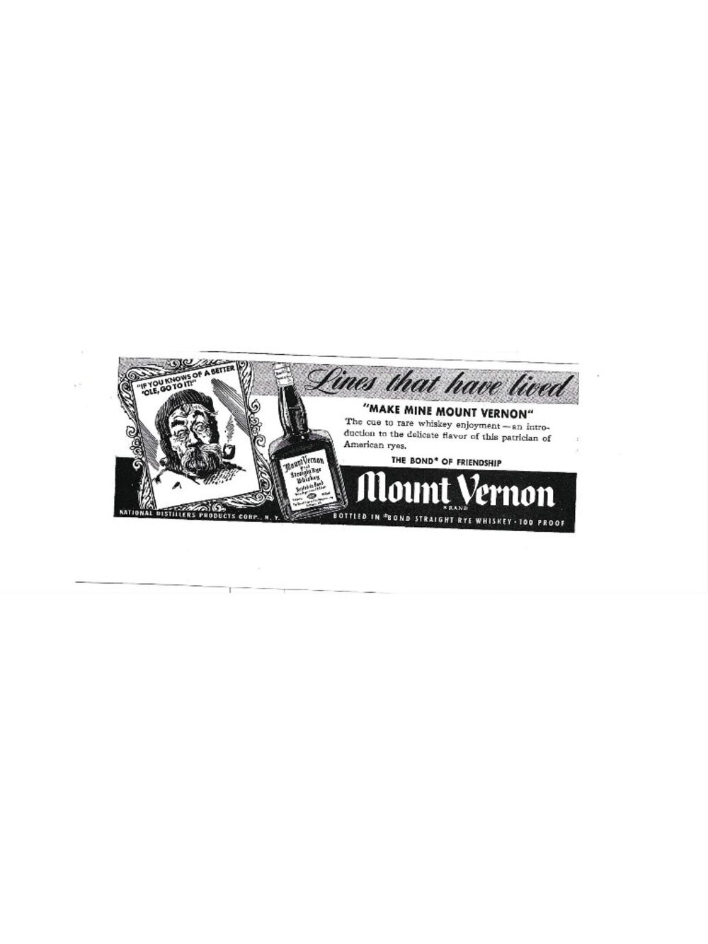 Print Ad Mount Vernon Brand Straight Rye Whiskey Vintage 1941 Cocktail Bar Decor